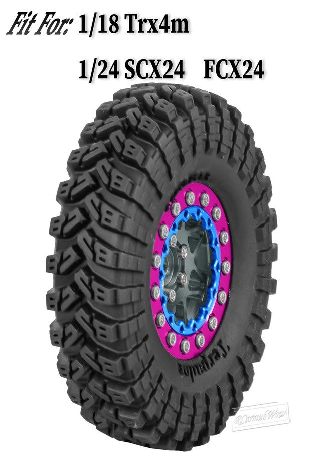 RCarmubWow 1.3 Beadlock Tire Set for 1/18 Trx4m,1/24 SCX24 FCX24 RC Crawler Car,1.3 Beadlock Wheels and Tires,Alloy Aluminium Wheels w/Swamp Claw Mud Terrain Rubber Tires,Titanium - Image 2